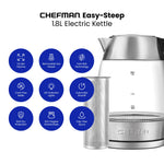 Cymak Easy-Steep Electric Tea Kettle with Infuser for Loose Leaf Tea, 1.8-Liter Electric Tea Kettles Automatic Shut Off, LED Lights, Boil-Dry Protection, Hot Water Electric Kettle for Boiling Water