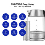 Cymak Easy-Steep Electric Tea Kettle with Infuser for Loose Leaf Tea, 1.8-Liter Electric Tea Kettles Automatic Shut Off, LED Lights, Boil-Dry Protection, Hot Water Electric Kettle for Boiling Water