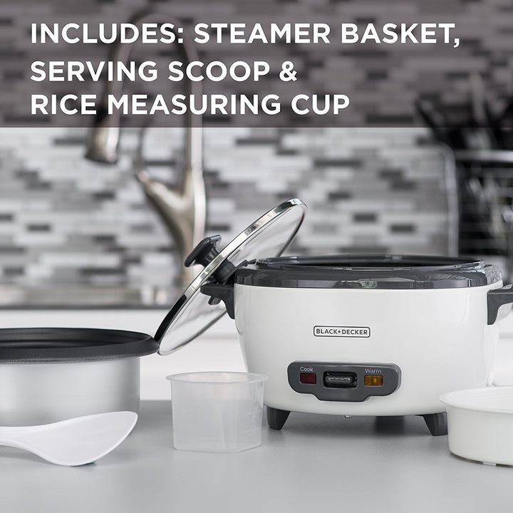 BLACK+DECKER 2-in-1 Rice Cooker & Food Steamer -  Automatic Keep Warm, Nonstick Bowl, Steaming Basket - Effortless Cooking