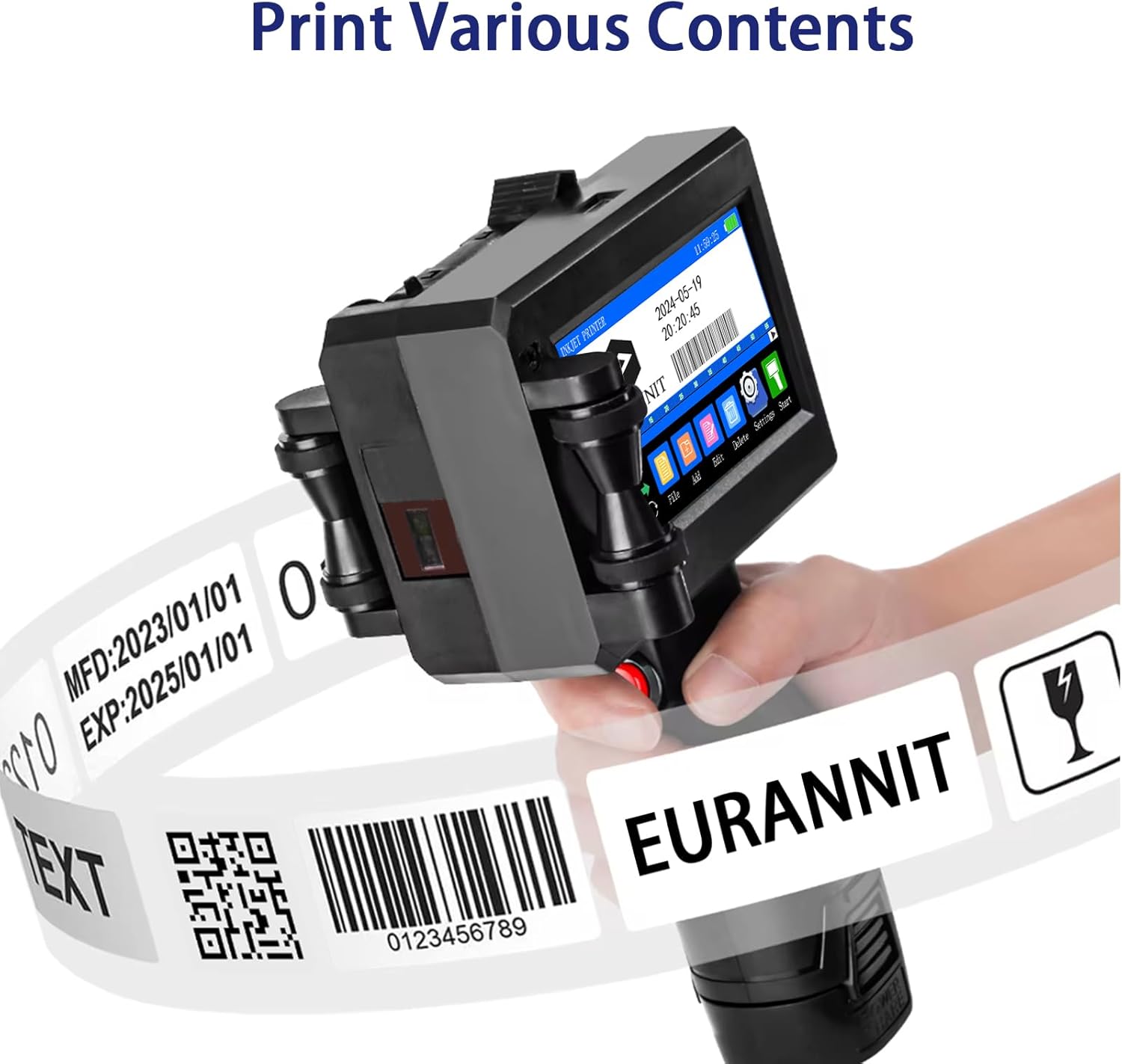 Handheld Inkjet Printer 0.5 in, E15 Portable Handheld Inkjet Printer Gun 4.3 Inch LED Touch Screen, for Text Logo Date Batch Number QR Barcode,FREE AND FAST SHIPPING