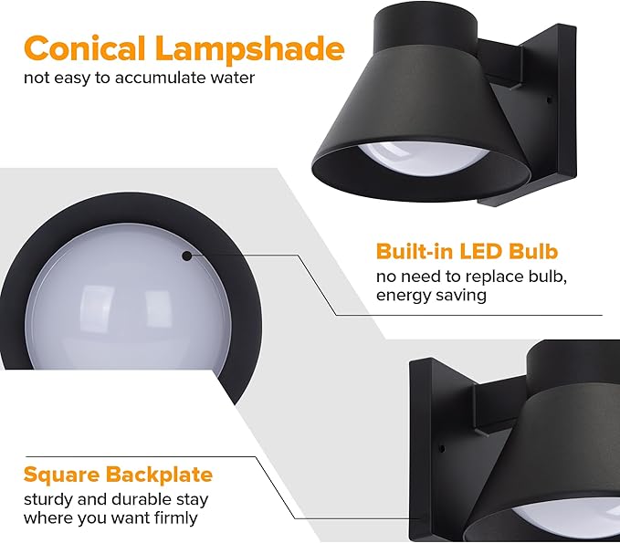 2 Pack LED Outdoor Wall Light Fixtures, Black Front Porch Lights Wall Mount Lighting, Exterior Waterproof Wall Lantern Light Fixture Anti-Rust Farmhouse Barn Wall Sconce for Patio, Doorway, Garage.ETL Certified,Free and fast shipping.