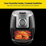 TurboFry 2-Quart Air Fryer, Personal Compact Healthy Fryer w/ Adjustable Temperature Control, 60 Minute Timer and Dishwasher Safe Basket, Black