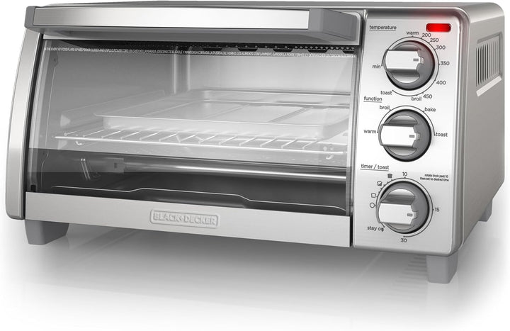 Natural Convection 4-Slice Toaster Oven, Stainless Steel, Bake, Broil, Toast, Keep Warm Cooking Functions