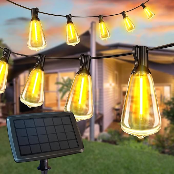 50FT Solar String Lights Outdoor Waterproof, Solar Patio Lights with 25+2 Dimmable ST38 Edison Bulbs Shatterproof,Solar Powered String Lights for Outside Garden Backyard,UL and ETL Certified,free and fast delivery.
