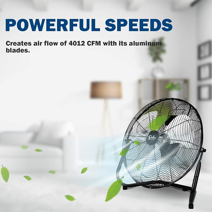 Deluxe 18 Inch 3-Speed High Velocity Heavy Duty Floor Fan for Industrial, Commercial, Residential, and Greenhouse Use, Black,Free and fast delivery
