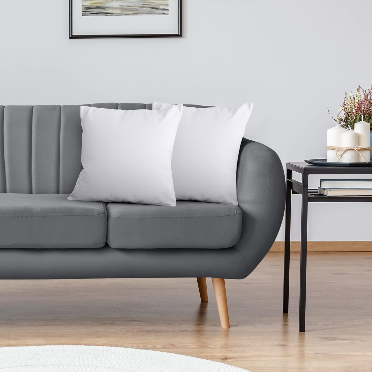 Cymak Bedding Decorative Pillow Insert (2 Pack, White) - Square 18x18 Sofa and Bed Pillow - Poly Cotton Cover - Indoor White Pillows