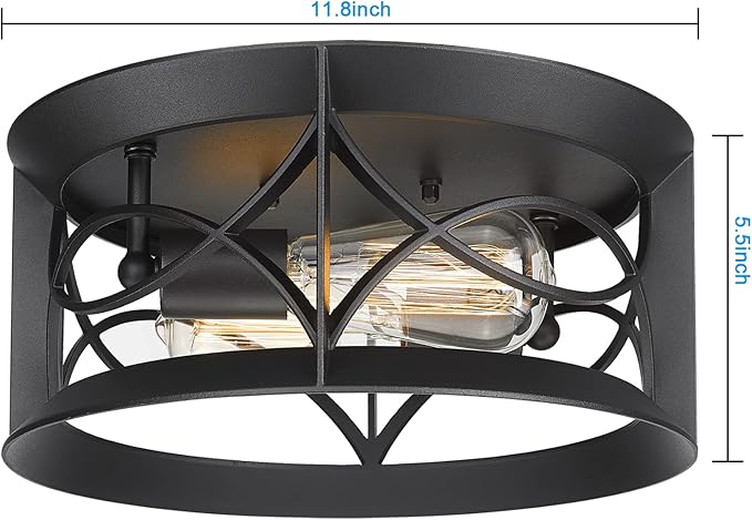 Light Fixtures Ceiling Mount Industrial Matte Black, Farmhouse Flush Mount Ceiling Light for Outdoor Hallway Kitchen Living Room Bedroom 2-Light E26 (Black1),UL Cord for safety, free and fast delivery.