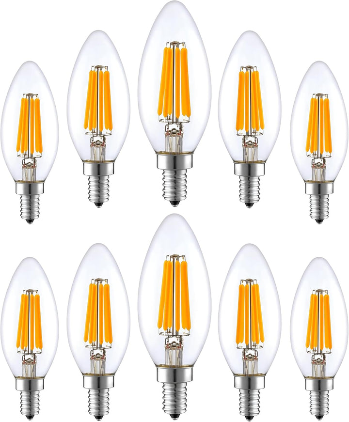 LED Candelabra, E26, 6W=60Watt, 600 Lumens, Clear Filament, 3000K, CRI90, CETL, Dimmable (Pack of 10)