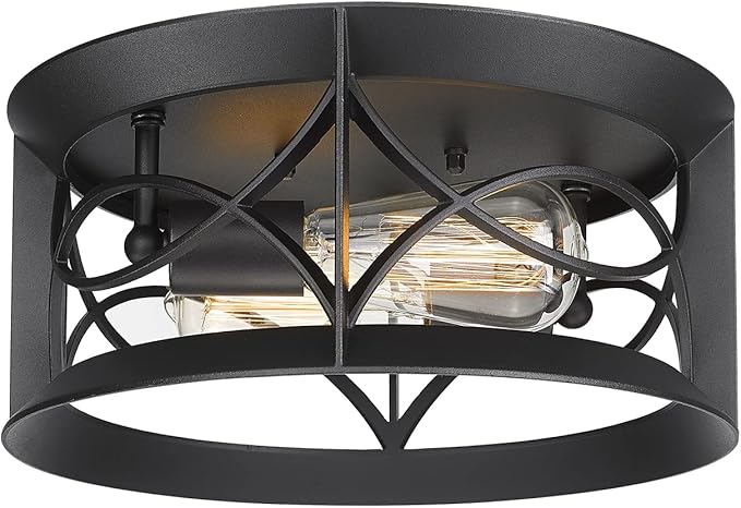 Light Fixtures Ceiling Mount Industrial Matte Black, Farmhouse Flush Mount Ceiling Light for Outdoor Hallway Kitchen Living Room Bedroom 2-Light E26 (Black1),UL Cord for safety, free and fast delivery.