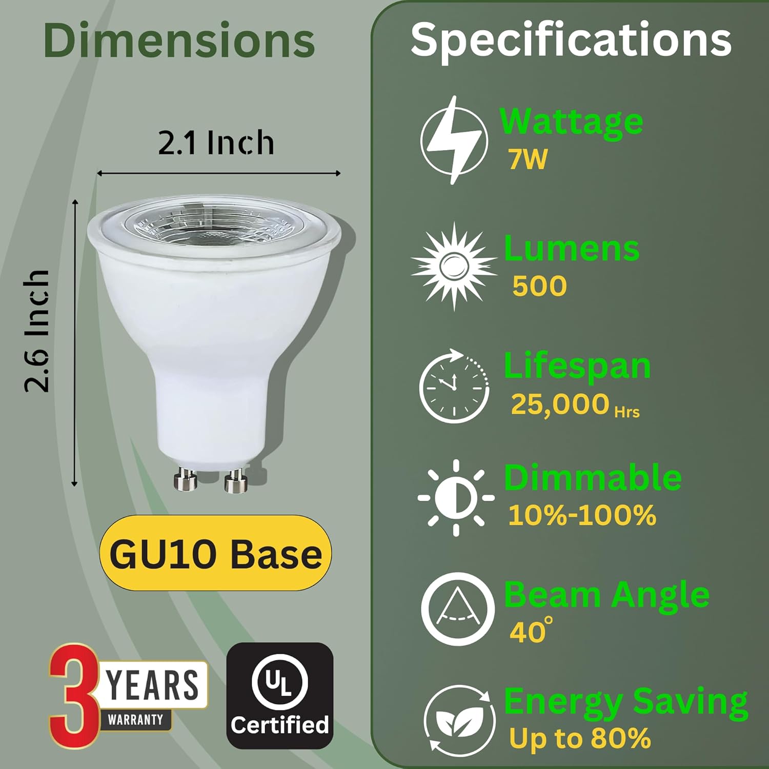 STRAK Gu10 Led Lamp, 7w=50w Equivalent, 5000k Bright White, 490lm, Cri80, Dimmable, Cetl (6-Pack)