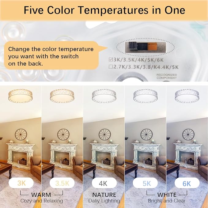 Flush Mount Ceiling Light,12" 20W 1400LM Ceiling Light, 3000K/3500K/4000K/5000K/6500K,White Finished,LED Dimmable Lighting Fixture for Kitchen, Hallway, Bedroom, Laundry,ETL Certified,Free and fast shipment.