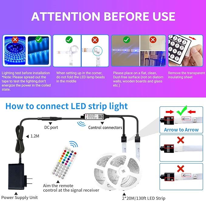 Led Lights Strip for Bedroom 65.6ft,Music Sync Color Changing Led Strip Lights,App+Remote Control,5050 RGB LED Lights for Room Home Decor,Party,Christmas Lights Decoration,Free shipping fast delivery.