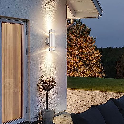 Modern Porch Light [ UL-Listed ] Satin Nickel Finished Outdoor Wall Lamp Weather-Proof Cylinder Wall Sconce Suitable for Garden & Patio , Free delivery to Canada.