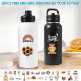 Insulated Water Bottle, 32oz Vacuum Stainless Steel Metal Sports Water Bottles with Stickers, Straw & Spout Lid (2 Lids), Double Walled to Keeps Hot and Cold, Leak Proof, BPA-Free, 32oz