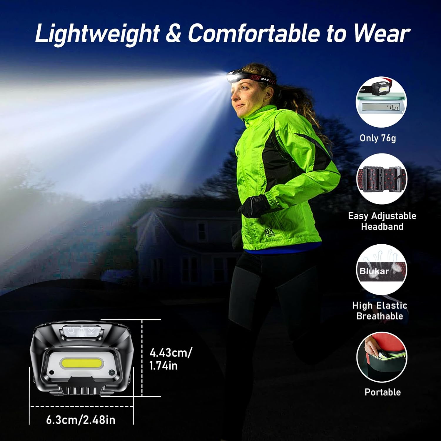 Headlamp Rechargeable, 2000L Super Bright LED Head Lamp Headlight with Red Warning Lights and 6 Modes, Motion Sensor Control, IPX5 Waterproof, Lightweight Flashlight for Running, Hiking etc.Fast and free shipping