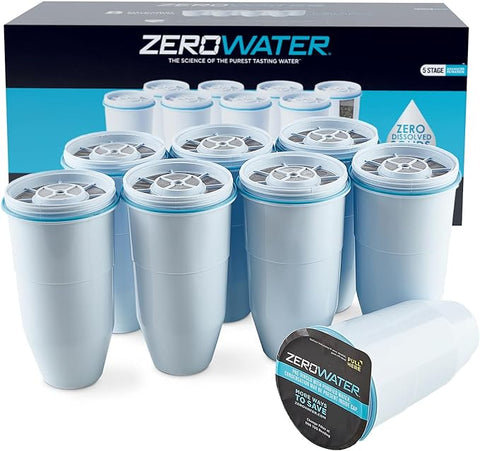 ZeroWater Official Replacement Filter - 5-Stage 0 TDS Filter Replacement - System IAPMO Certified to Reduce Lead, Chromium, and PFOA/PFOS, 8-Pack