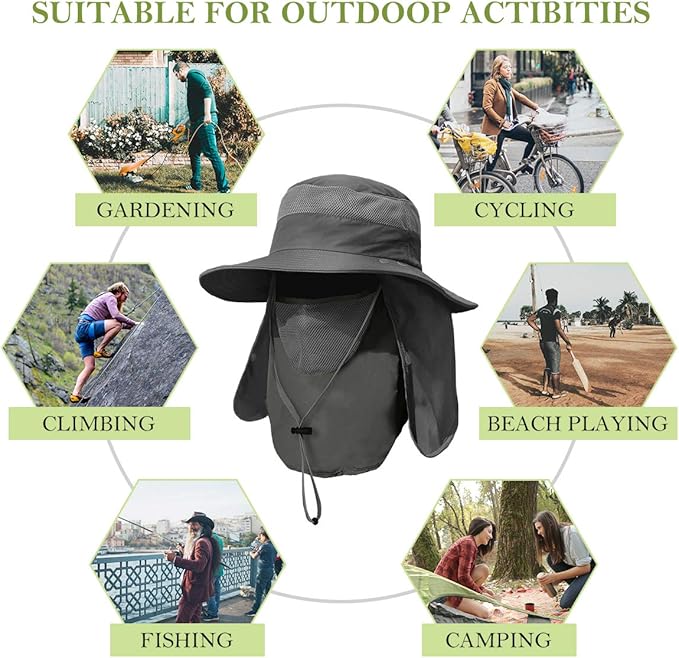 Men's Wide Brim Fishing Hat Outdoor UPF 50+ Sun Protection Removable Face and Neck Flap, fast and free shipping.