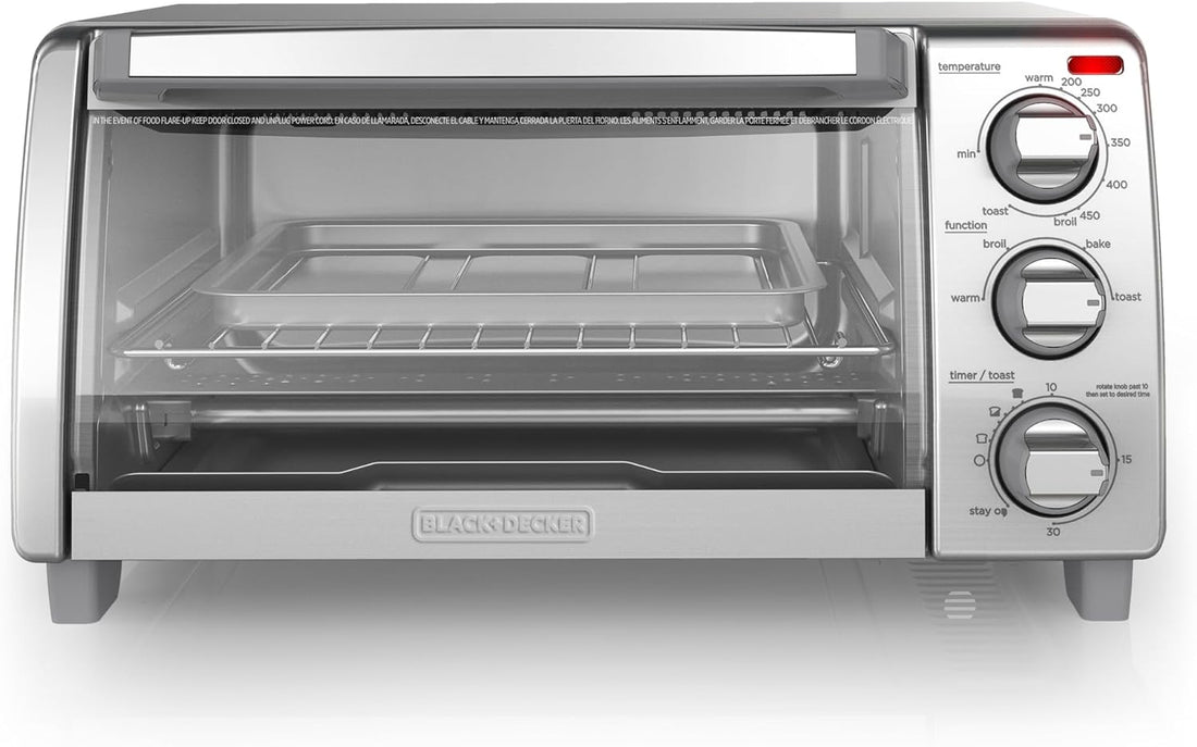 Natural Convection 4-Slice Toaster Oven, Stainless Steel, Bake, Broil, Toast, Keep Warm Cooking Functions