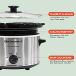 Elite Gourmet MST239X Dishwasher-Safe Glass Lid & Ceramic Pot Electric Slow Cooker, AdjCatable Temp, Entrees, Sauces, Stews and Dips, 2 Qt Capacity