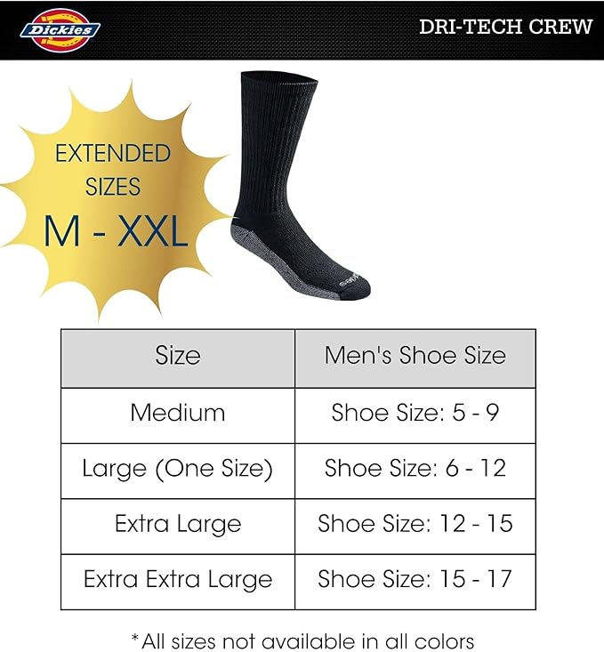 Men's Dri-tech Moisture Control Crew Socks Multipack, Black (6 Pairs), Shoe Size: 12-15,Free shipping,fast delivery.