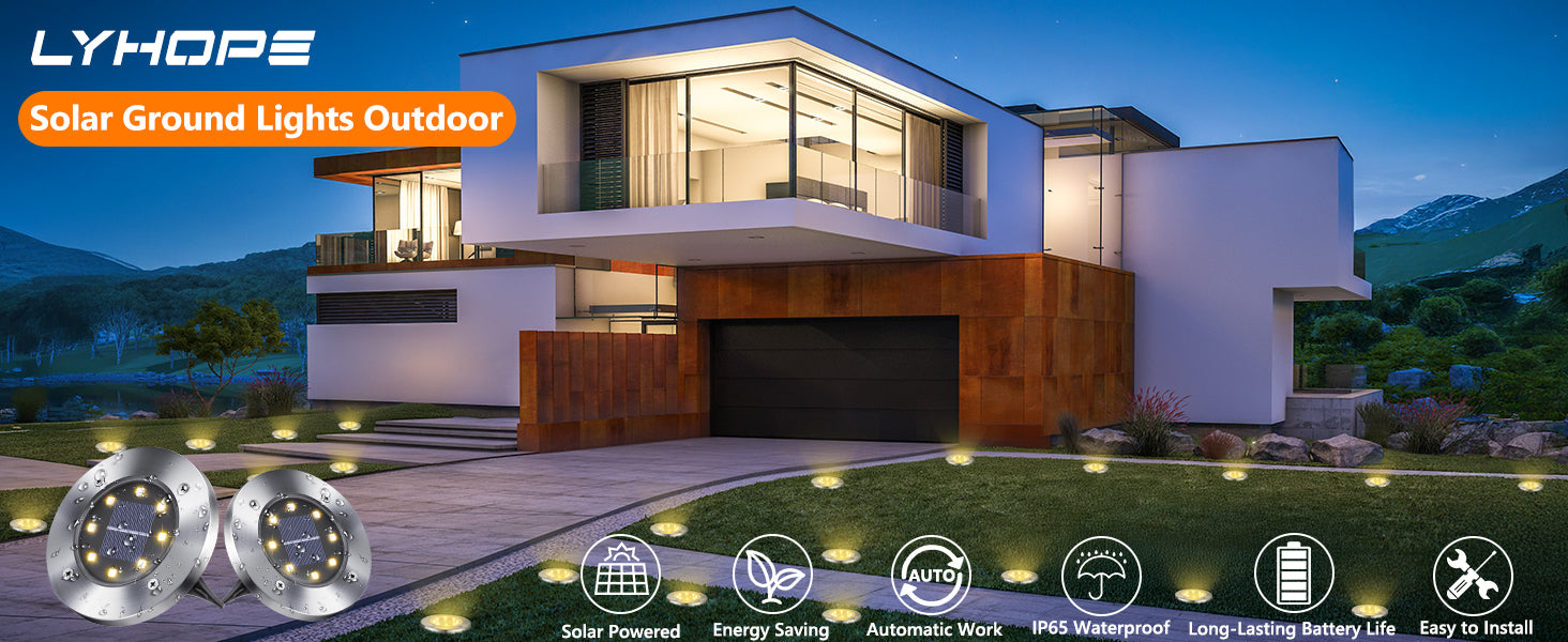 Solar Ground Lights Outdoor, 16 Pack 8 LED Solar Disk Lights Waterproof Garden In-ground Pathway Lights Landscape Lighting for Lawn,Yard,Deck,Patio,Walkway (Warm White),Fast and free delivery.