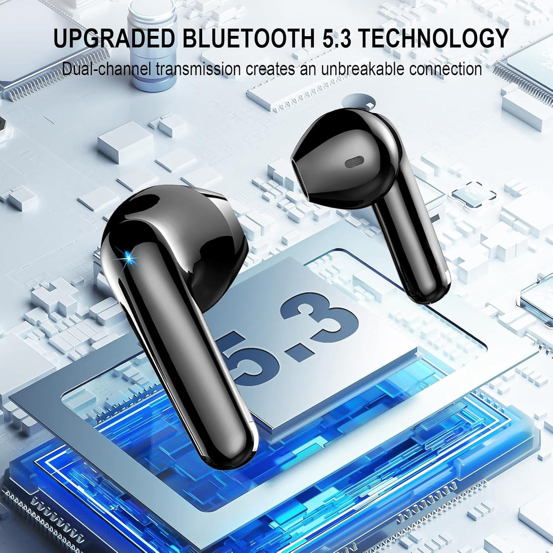 Wireless Earbuds Bluetooth 5.3 Headphones with 4 ENC Noise Cancelling Mics, 48H HiFi Stereo Wireless Headphones, Bluetooth Ear Buds with Dual LED Display, IP7 Waterproof Earphones Wireless for Running