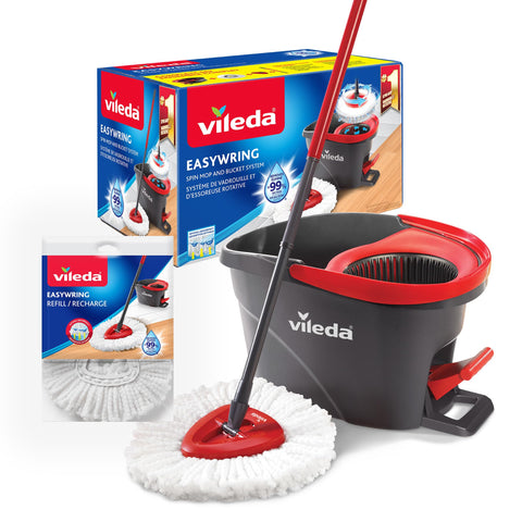 Vileda EasyWring Microfibre Spin Mop & Bucket Floor Cleaning System (EasyWring System + 1 Refill)
