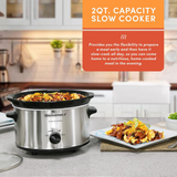 Elite Gourmet MST239X Dishwasher-Safe Glass Lid & Ceramic Pot Electric Slow Cooker, AdjCatable Temp, Entrees, Sauces, Stews and Dips, 2 Qt Capacity