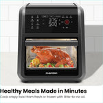 Cymak Air Fryer Oven - 12-Quart 6-in-1 Rotisserie Oven and Dehydrator, 12 Presets with Digital Timer and Touchscreen, Family Size XL Airfryer Countertop Convection Oven, Dishwasher-Safe Parts, Black
