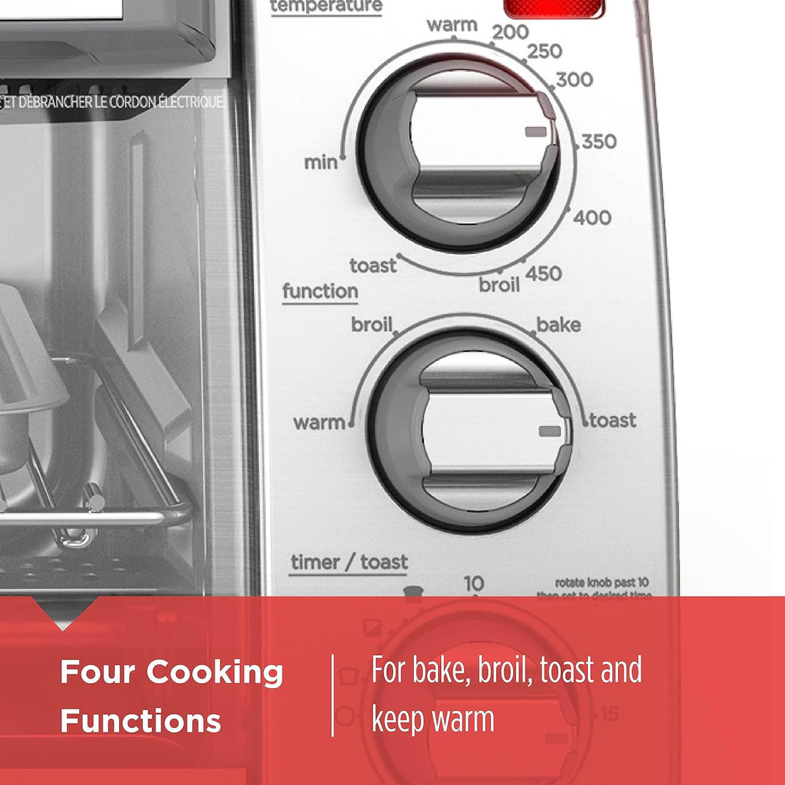 Natural Convection 4-Slice Toaster Oven, Stainless Steel, Bake, Broil, Toast, Keep Warm Cooking Functions