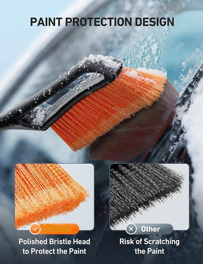 27" Snow Brush and Detachable Ice Scraper with Ergonomic Foam Grip for Cars, Trucks, SUVs (Heavy Duty ABS, PVC Brush, Orange),free and fast delivery