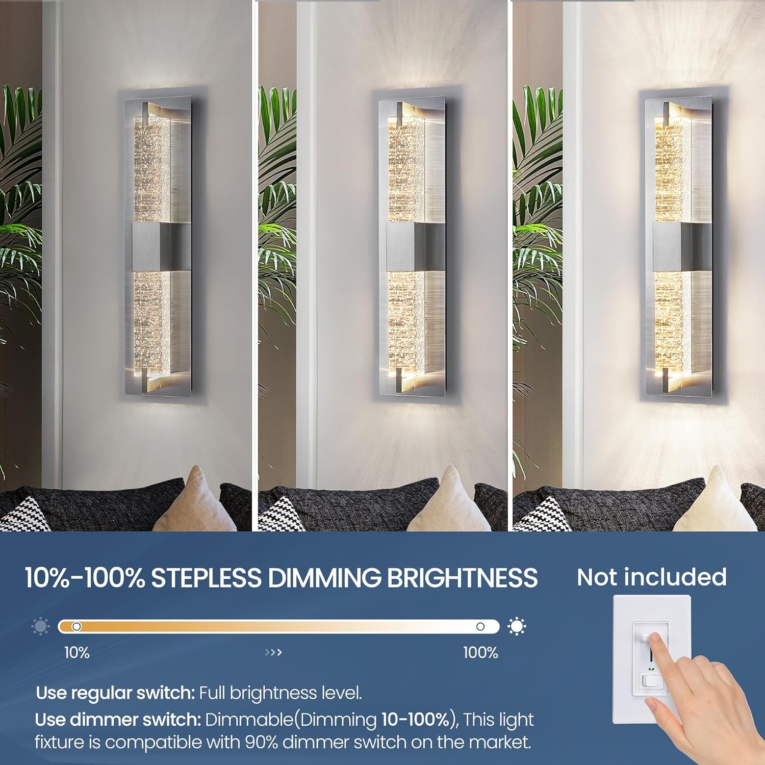 LED Wall Sconce Light: 19 Inch Modern Sconces Wall Lighting 3000K Dimmable Crystal Wall Lamps Indoor Bathroom Sconce Wall Mount Light Fixtures for Living Room/Bedroom/Hallway,Fast and free shipping.