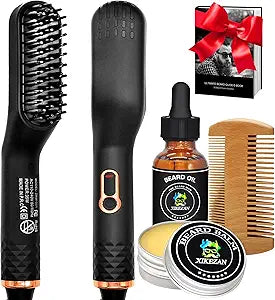 Beard Straightener w/Beard Balm ; Beard Growth Oil , Beard Guide E-Book,Upgraded 3 in 1 Hair Straightener Brush Beard Straightening Comb,Unique Stocking Stuffers Gifts for Men Him Husband.Free and fast delivery.