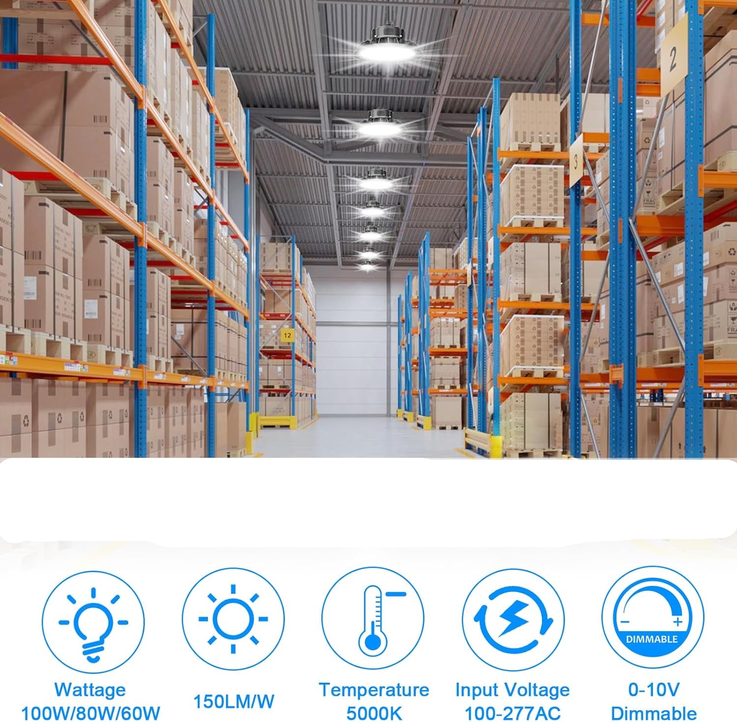 UFO LED High Bay Light,Pre- select 3 wattage 80w-120w-150 watts,3 CCT 3000k-4000k-5000k,12180-26995 lumens,120-347Volts-9 ft power cord,IP65,Cul/Ul/DLC,2Pack