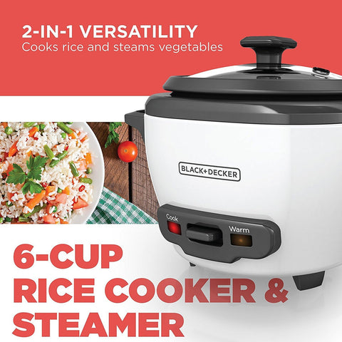 BLACK+DECKER 2-in-1 Rice Cooker & Food Steamer -  Automatic Keep Warm, Nonstick Bowl, Steaming Basket - Effortless Cooking