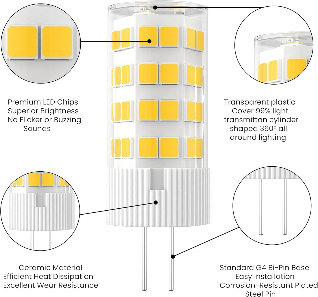 LED G4, 3W=35Watt, 300 lm, Cool White (6000K), Dimmable, G4 Bi-pin Base (6-Pack) - CETL