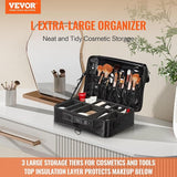 Makeup Train Case Large Storage 3 Tiers, Convenient Carry With Handle, Strap, Professional Waterproof Oxford Makeup Storage Organizer Box, Heavy Duty Make Up Carrier, Black,Free and Fast delivery.