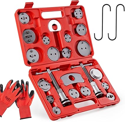 Motor Tech 24pcs Brake Caliper Tool, Heavy Duty Brake Caliper Compression Tool Caliper Piston Tool for Brake Pad Replacement Reset, with Thrust Bolt Assemblies Retaining Plates 18 Disc Adapters,free and fast shipping.