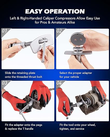 Motor Tech 24pcs Brake Caliper Tool, Heavy Duty Brake Caliper Compression Tool Caliper Piston Tool for Brake Pad Replacement Reset, with Thrust Bolt Assemblies Retaining Plates 18 Disc Adapters,free and fast shipping.