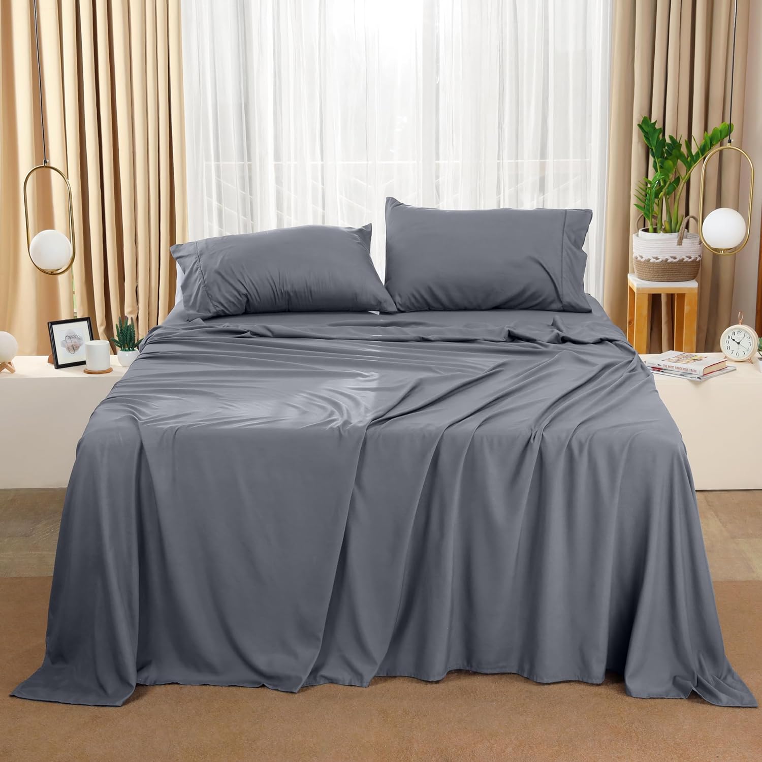 Cymak Bedding Bed Sheet Set - 4 Piece Queen Bedding - Soft Brushed Microfiber Fabric - Shrinkage & Fade Resistant - Easy Care