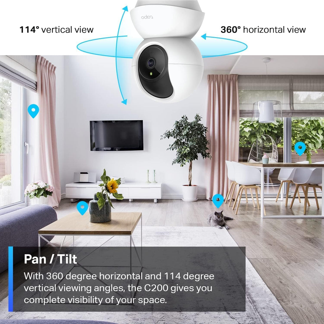 TP-Link Tapo Smart Pan/Tilt Indoor Security Camera, 360° Motion Tracking, 1080p Full HD WiFi Camera for Pet/Baby, Night Vision, 2-Way Audio, 128 GB Local Storage, Works w/Alexa &amp; Google (Tapo C200),Fast and free delivery.