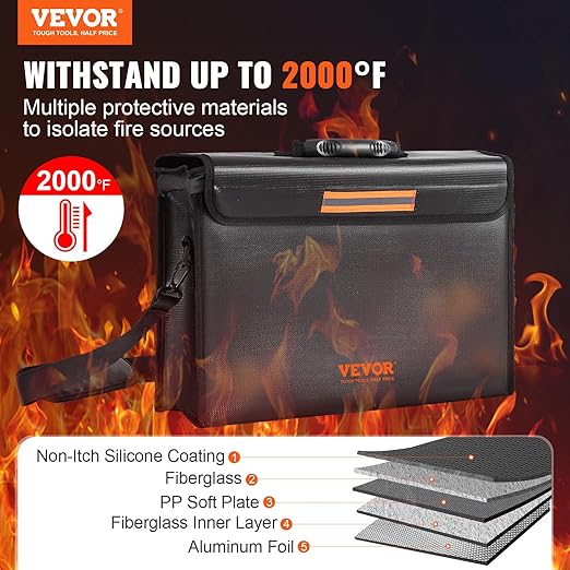 Fireproof Document Box, Fireproof Document Bag with 2000℉, 3-layer Folding Fireproof and Waterproof File Box 15.35x12.4x13.98 inch with Zipper, for Money, Documents, Jewelry and Passport,Free and delivery,