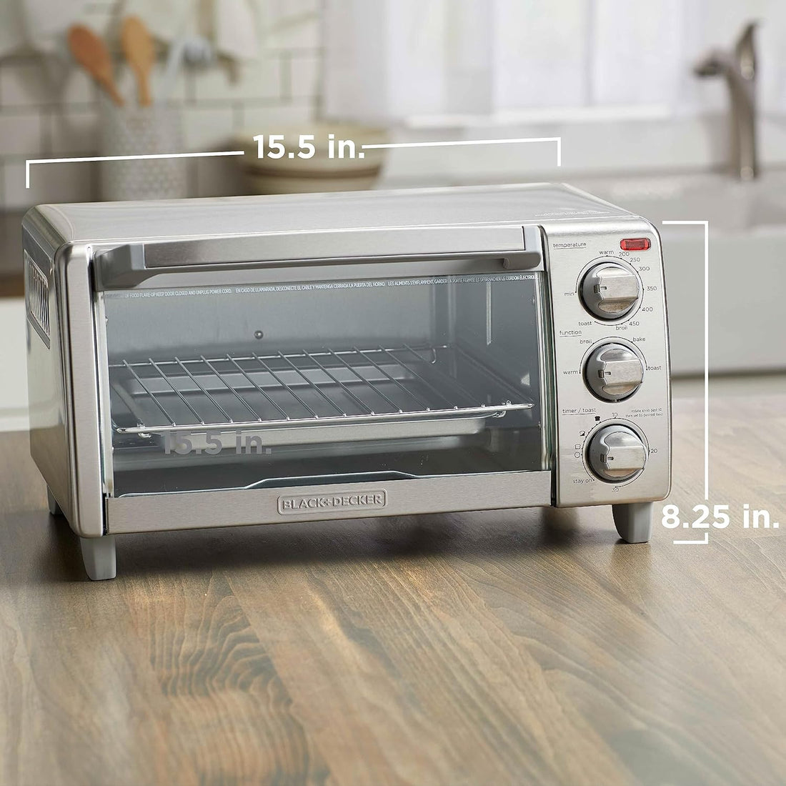 Natural Convection 4-Slice Toaster Oven, Stainless Steel, Bake, Broil, Toast, Keep Warm Cooking Functions