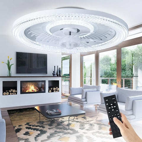 Ceiling Fan with Lights and Remote Control, 20 Inch Low Profile Ceiling Fans with 7 Reversible Blades 3 Colors Dimmable 6 Speeds Ceiling Fan for Bedroom Living Room Dining Room Office White.Free shipping,fast delivery