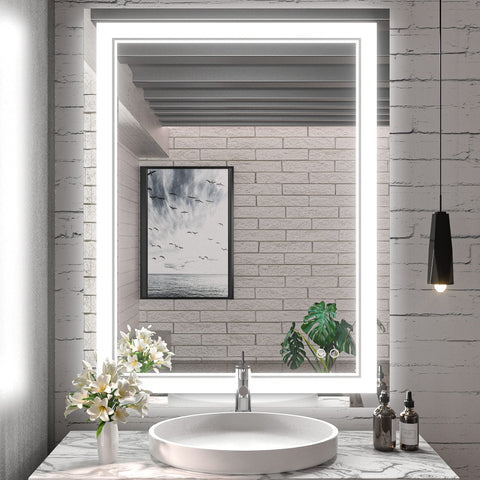 Cymak LED Mirror Bathroom Mirror with Lights, Lighted Vanity Mirror, Wall Mounted Anti-Fog Dimmable Lighting Makeup Mirrors, IP54 Waterproof Shatterproof (Vertical or Horizontal)