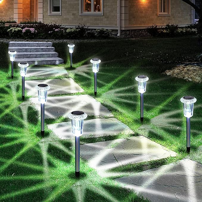 Solar Outdoor Lights, 10 Pack Waterproof Stainless Steel Solar Stake Lights for Pathway Garden Yard Path Walkway Driveway Lawn Patio Outside Decor, Cool White,fast and free delivery.