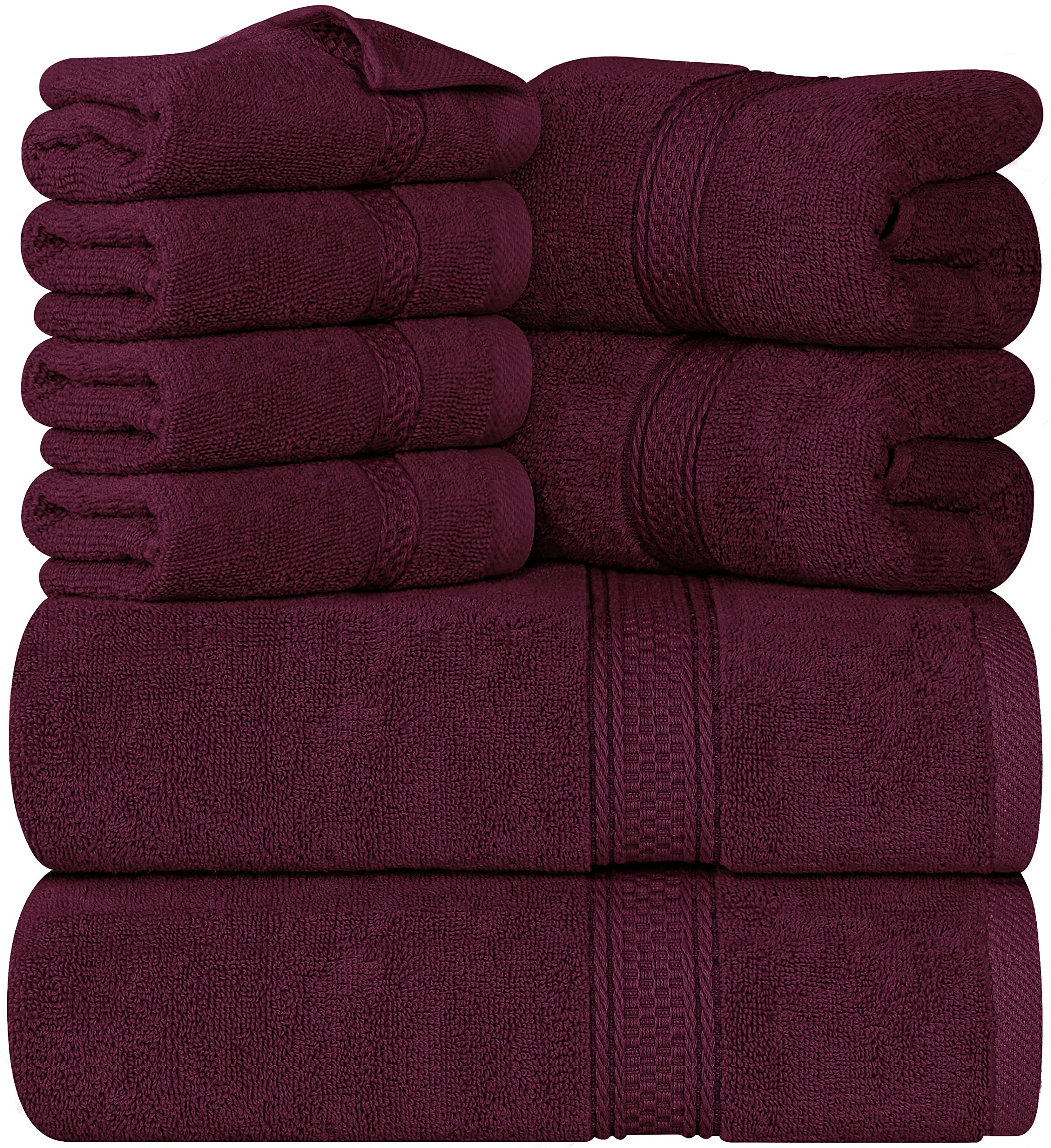 Cymak Towels 8-Piece Premium Towel Set, 2 Bath Towels, 2 Hand Towels, and 4 Wash Cloths, 600 GSM 100% Ring Spun Cotton Highly Absorbent Towels for Bathroom, Gym, Hotel, and Spa