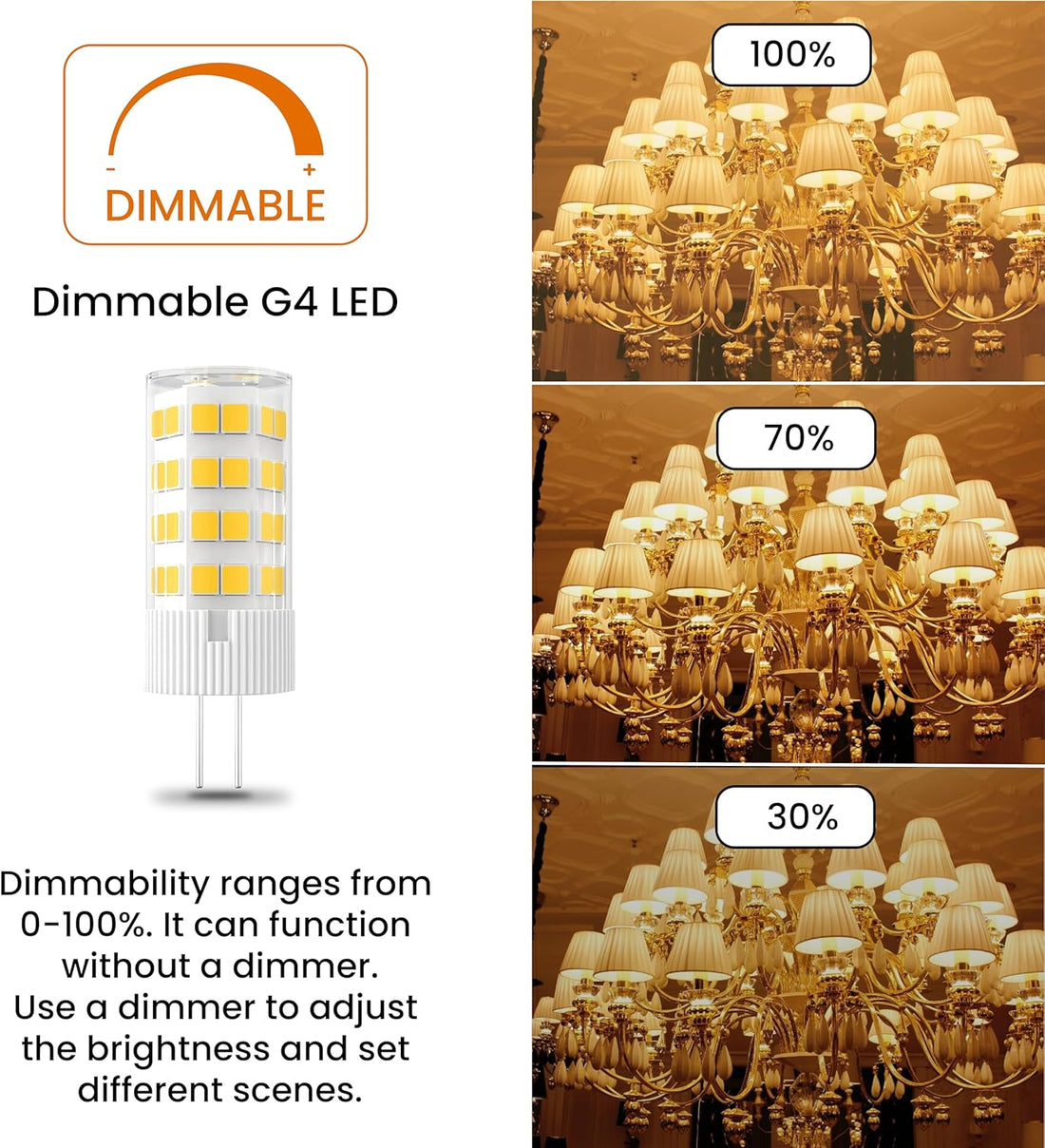 LED G4, 3W=35Watt, 300 lm, Cool White (6000K), Dimmable, G4 Bi-pin Base (6-Pack) - CETL