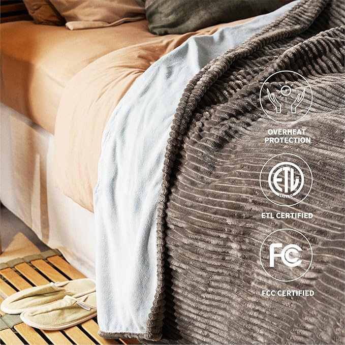 Heated Blanket King Size 100"x90", ETL Certification- 6 Heating Levels Electric Blanket&1-10 Hour Auto Off,Heating Blanket with Dual Controller(Grey).Fast and free shipment.