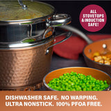 Nonstick Hammered Copper Collection – Sauce Pan with Lid, Premium Cookware, Aluminum Composition with Induction Plate for Even Heating, Dishwasher & Oven Safe